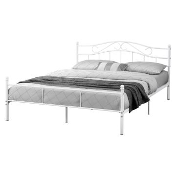 Cadre de lit double Florenz Acier Revêtu par Poudre 180 x 200 Blanc [en.casa]