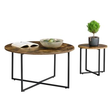 Set de 2 tables basses gigognes Härjedalen Effet bois foncé Noir mat [en.casa]