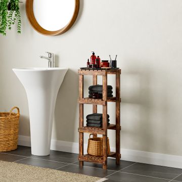 Étagère de salle de bain Kinnula avec 4 niveaux bois de pin 90 x 30 x 30 cm bois foncé [en.casa]