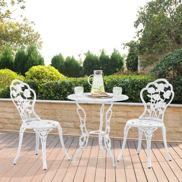 Kit de Bistrot Wakefield Table et Chaises Vintage Fonte Aluminium Blanc Brillant [casa.pro]