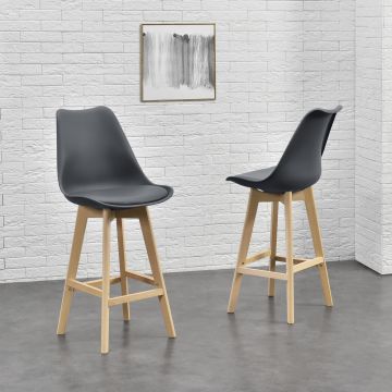 Lot de 2 Tabourets de Bar Lublin Similicuir Hêtre 105 x 48 x 58 cm Gris [en.casa]