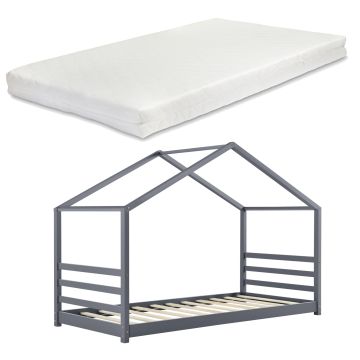 Lit d'enfant Design Maison avec Matelas Lit Cabane avec Sommier à Lattes Pin Contreplaqué Mousse à Froid Housse 100% Polyester [en.casa] [neu.haus]