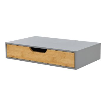 Étagère murale Bokn avec tiroir bambou 40 x 24 x 8 cm gris [en.casa]