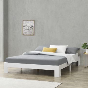 Cadre de Lit Doublle Raisio en Pin 180 x 200 cm Blanc [en.casa]