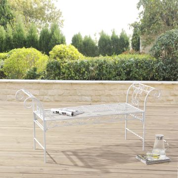 Banc de Jardin Vintage Cossila Extérieur Métal 70 x 147 x 46 cm Blanc [en.casa]