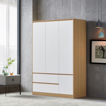 Armoire de chambre Bastheim avec 6 étagères et 2 tiroirs MDF 176 x 120 x 52 cm effet chêne blanc [en.casa]