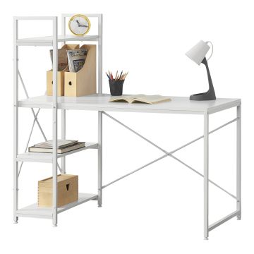 Bureau avec Etagères Stavanger 122 x 120 x 64 cm Blanc [en.casa]