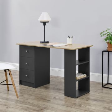 Bureau avec 3 Tiroirs Lemberg 120x49x72cm Gris foncé / Bois [en.casa]