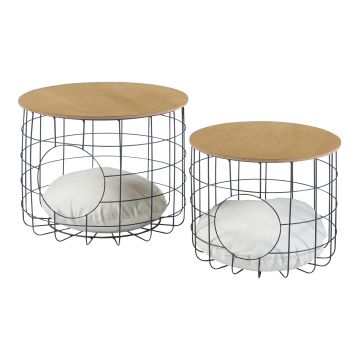 Set de 2 tables basses Haapajärvi panier avec couvercle amovible noir effet bois [en.casa]