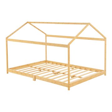 Lit cabane Vindafjord pour enfant 120 x 200 cm forme maison bambou naturel [en.casa]