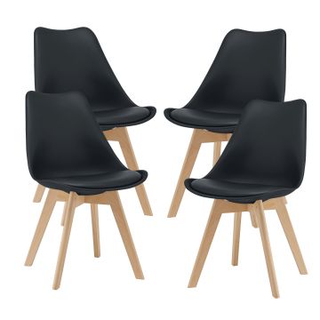 Lot de 4 Chaises de Salle à Manger Fläten Similicuir Hêtre Noir [en.casa]