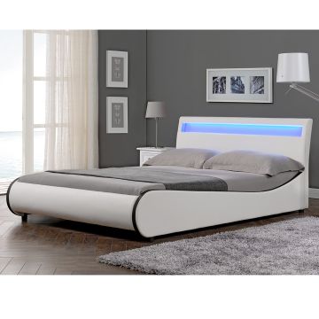 Corium Lit double capitonné Valencia à LED (140 / 160 / 180 x200cm)(7 Couleurs) cuir synthétique avec sommier à lattes  Corium