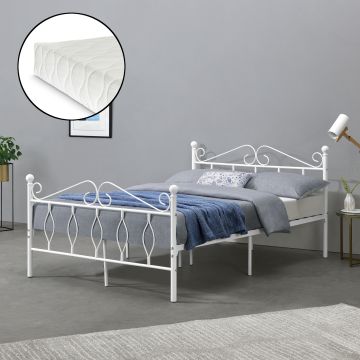 Cadre de Lit Double Apolda en Métal Matelas 140x200 cm Blanc Mat [en.casa][neu.haus]