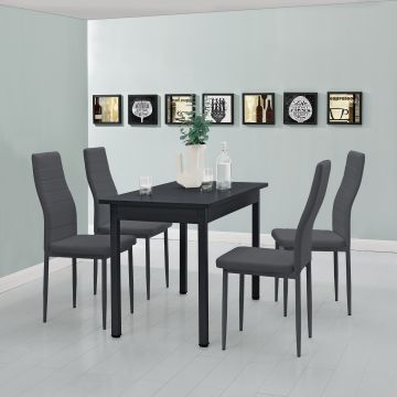 Table de salle à manger noir 120 x 60 cm avec 4 chaises gris foncé [en.casa] 