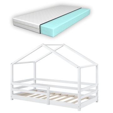 Lit d'enfant Design en Forme Maison avec Grille de Protection Lit Cabane Construction Solide avec Matelas Bois de Pin [en.casa] [neu.haus]