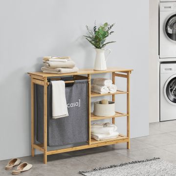 Étagère de salle de bain Nousiainen à 3 niveaux avec sac à linge 80 x 100 x 30 cm [en.casa]