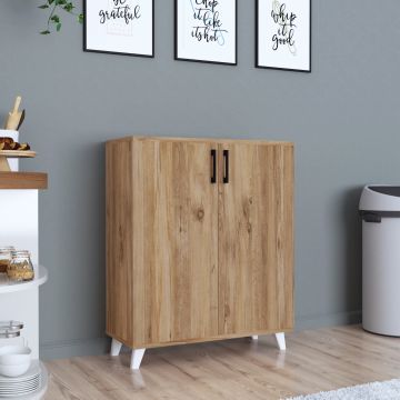 Meuble de rangement Strömsund à 2 portes 4 niveaux 87 x 72 x 33 cm effet chêne [en.casa]