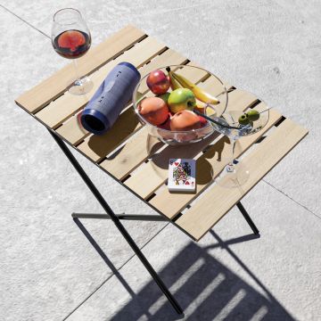 Table pliante de jardin Cavallino métal bois de pin 60 x 40 x 57 cm noir naturel [en.casa]