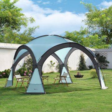 Tonnelle de camping Grästorp avec guirlande à 96 LED 345 x 345 x 247 cm bleu clair [pro.tec]