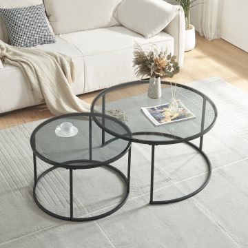 Set de 2 tables basses Kokkola rondes gigognes en verre [en.casa]