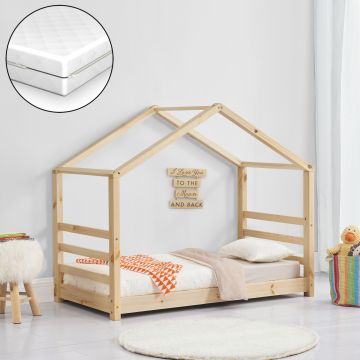 Lit d'enfant Design Maison avec Matelas Lit Cabane Pin Feuille de Placage Mousse à Froid Housse 100% Polyester Plusieurs Couleurs 70x140cm/80x160cm/90x200cm [en.casa] [neu.haus]