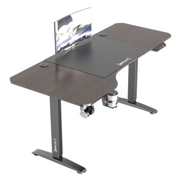 Bureau électrique Oxnard à hauteur réglable 73 - 118 cm en forme de L effet noyer [pro.tec]