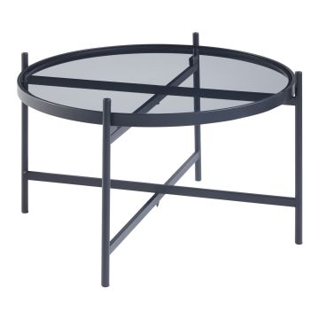 Table basse Lier avec plateau rond en verre trempé de 5 mm métal 61 x 40 cm noir [en.casa]