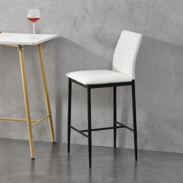 Lot de 2 Tabourets de Bar Chaises Rembourrées PU Similicuir avec Pieds en Acier et Hauteur d'Assise 66 cm Blanc [en.casa]