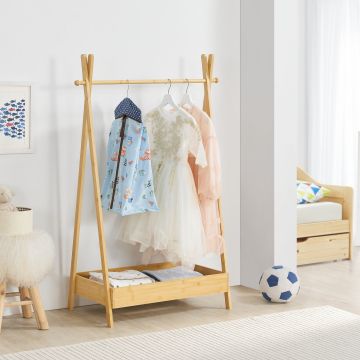 Portant à vêtements Sola pour enfant avec surface de stockage bambou [en.casa]