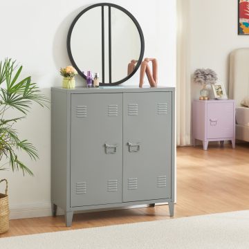 Casier de bureau métallique Oripää à 2 portes 90 x 80 x 33 cm gris foncé [en.casa]