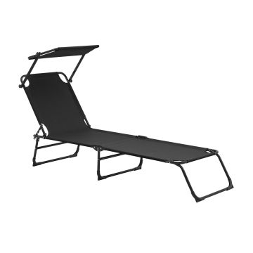 [casa.pro] Transats [2er Set] pliable 190cm noir avec toiture pare-soleil de relax acier