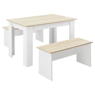 Lot de Table et 2 Bancs de Salle à Manger Hokksund pour 4 Personnes [en.casa]