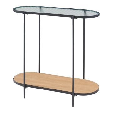 Table console Høyanger métal verre MDF 80 x 80 x 30 cm noir transparent effet chêne [en.casa]