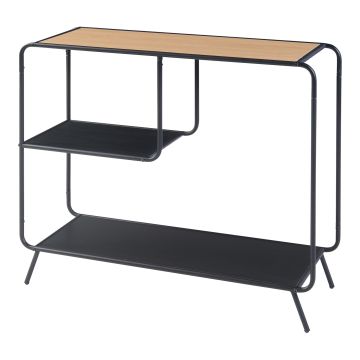 Table console Krødsherad avec 2 étagères métal MDF 83 x 102 x 36 cm noir effet chêne [en.casa]