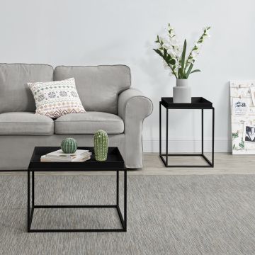 Set de 2 Tables Basses Tailles Différents avec Plateau Amovible Noir [en.casa]