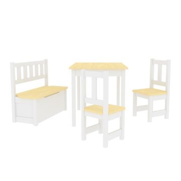 Set de meubles d'enfant Lousame table avec 2 chaises et banc rabattable naturel blanc [en.casa]