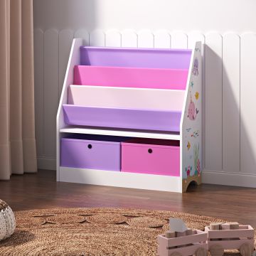 Étagère d'enfant Neda à 3 compartiments avec 2 boîtes 74 x 71 x 23 cm à motif océan [en.casa]