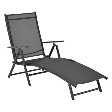 Transat Alborea Inclinable 160° Bain de Soleil avec Accoudoirs 150 x 65 x 86 cm Noir [en.casa]