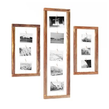 Lot de 3 cadres photo muraux Muhos de tailles différentes bois de pin corde de jute bois foncé [en.casa]