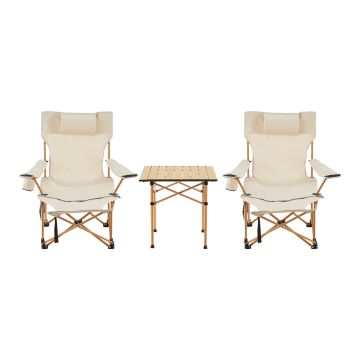 Set de table et 2 chaises pliantes Bellante beige effet bois casa.pro