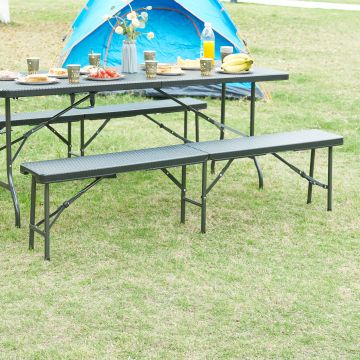 Banc de camping pliable Mark 180 x 25 x 43 cm effet rotin noir [en.casa]