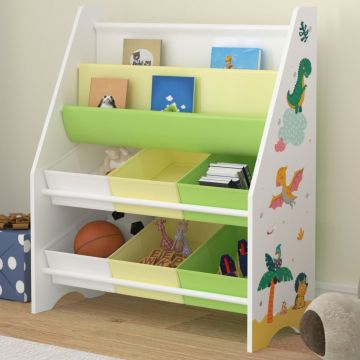 Étagère de rangement Ponteceso pour enfant avec 6 bacs ouverts blanc / vert / jaune [en.casa]