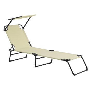 [casa.pro] Transats [2er Set] pliable 190cm crème avec toiture pare-soleil de relax acier