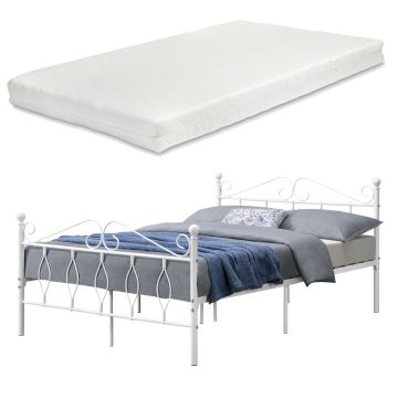 Cadre de Lit Double Apolda en Métal Matelas 140x200 cm Blanc Mat [en.casa][neu.haus]