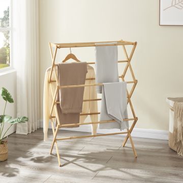 Étendoir à linge pliable Grinau bambou 128 x 72 x 44 cm naturel [en.casa]