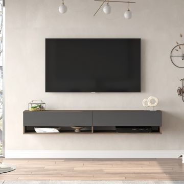 Meuble TV Laitila à 2 portes 29,5 x 180 x 31,5 cm effet chêne foncé anthracite [en.casa]