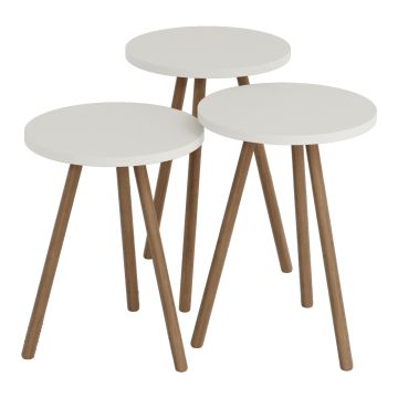 Set de 3 tables d'appoint Hjørring rondes trépied blanc [en.casa]