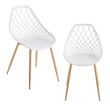 Set de 2 Chaises Warschau Plastique Blanc Effet Hêtre [en.casa]