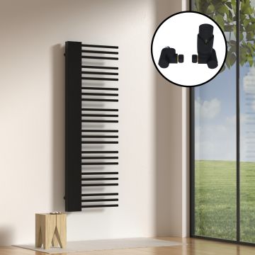 Radiateur sèche-serviettes avec kit de raccordement 80 mm Kviteseid 146 x 45 cm noir [neu.haus]