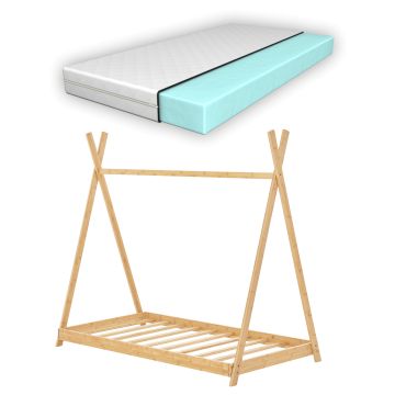 Lit tipi Vimpeli pour enfant avec matelas bambou naturel [en.casa]